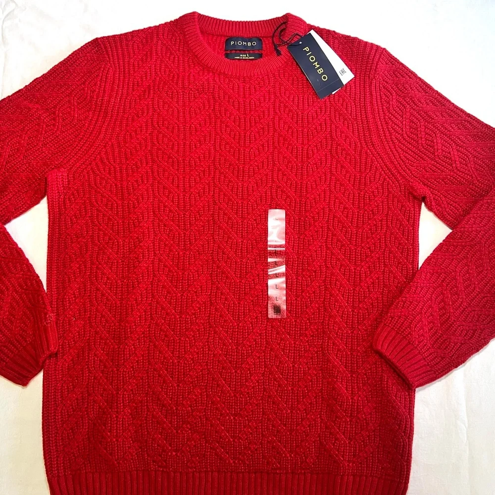 Piombo Red Cable Knit Crewneck Sweater - Picture 2 of 9